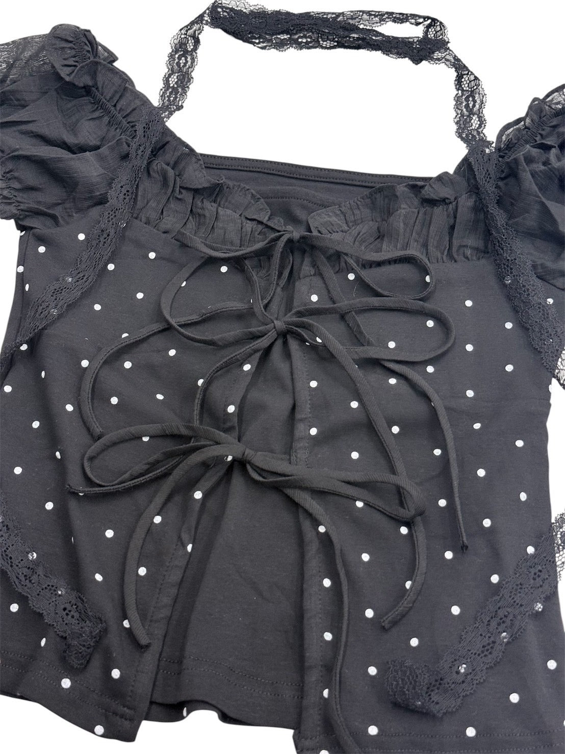 【nmtc+】Dot Lace Ribbon Blouse (2color)