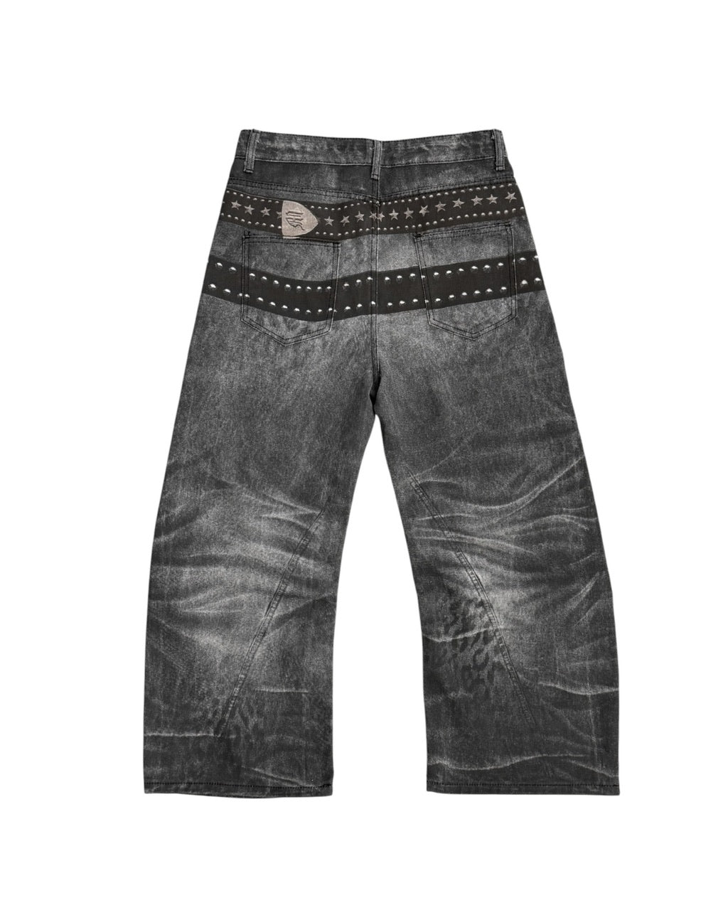 国際配送【Never mind the XU】belt print wide curved denim Pants