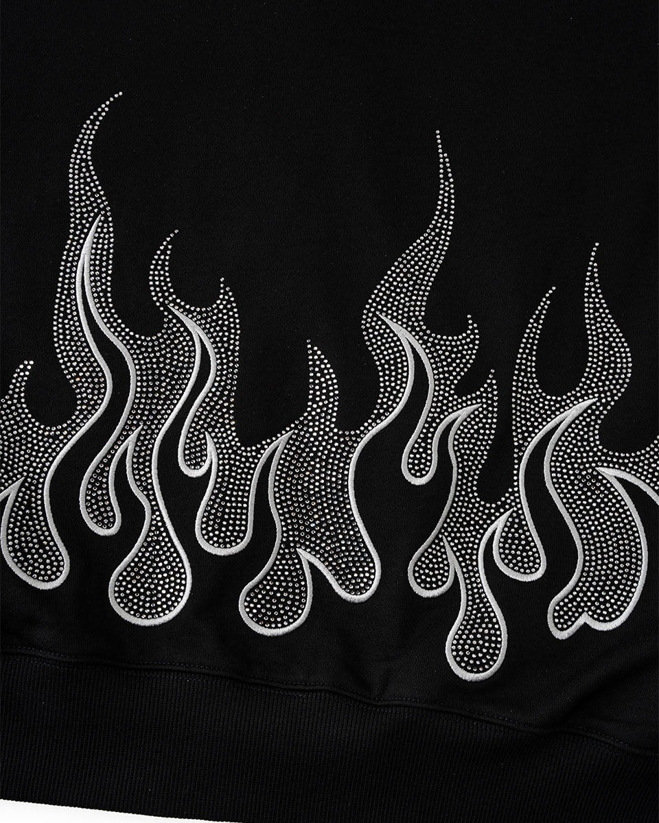 【SUPPLIER】Fire Pattern Rhinestone Zip Hoodie