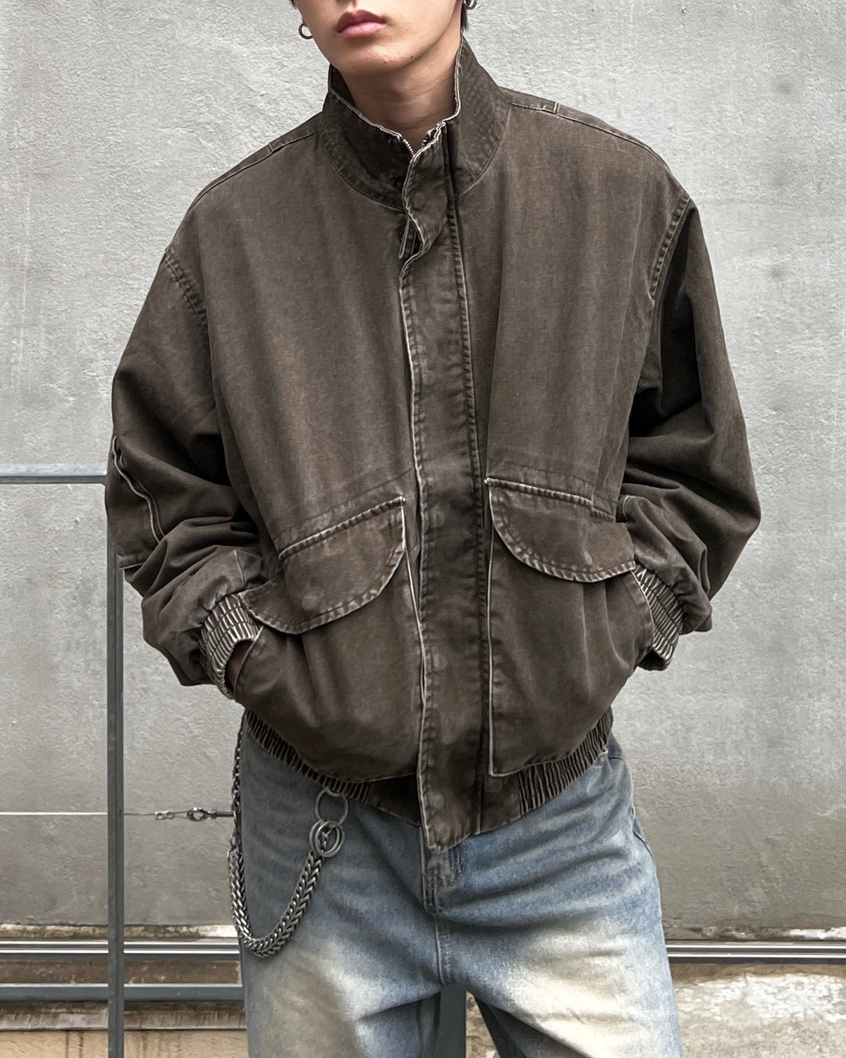 大阪店WEB限定受注制【Chikashitsu +】washed cropped bomber jacket (2color)