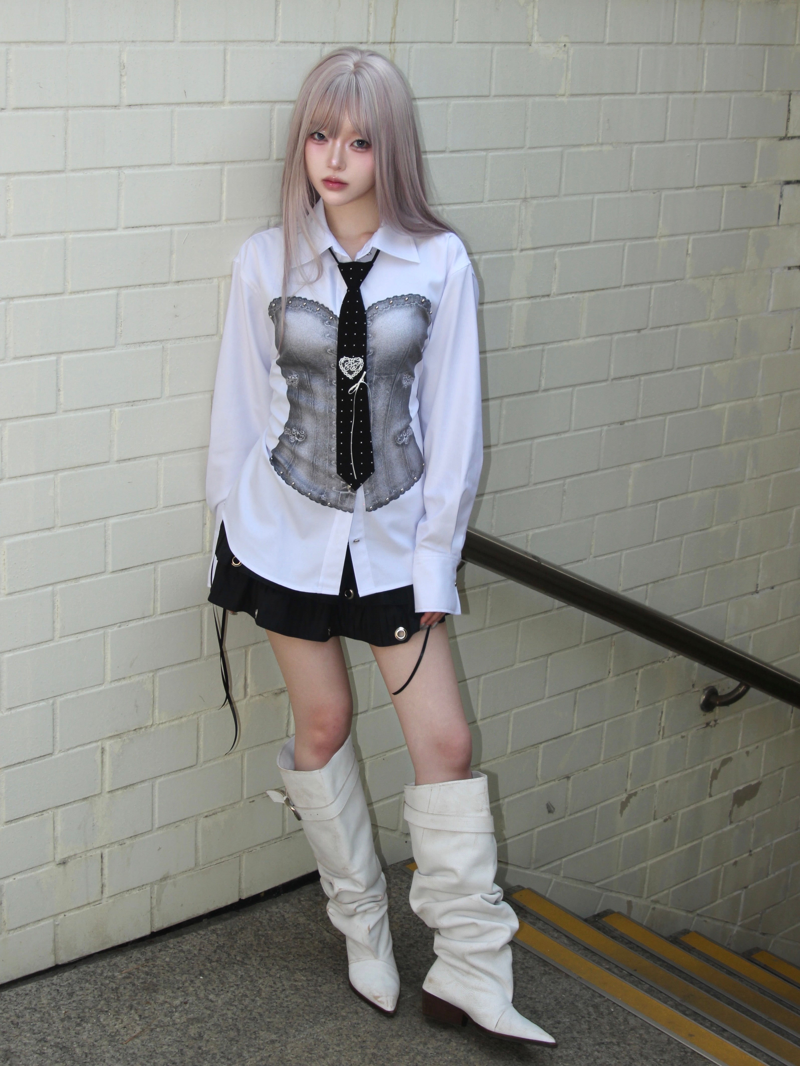 【CHERRYQUIRI】Ghost Corset Print Shirt