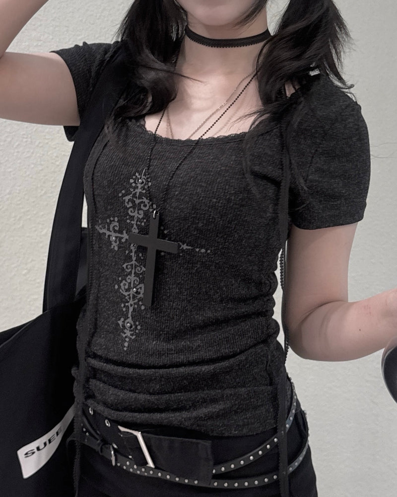 【nmtc+】Mika Cross Shirring Tee Scarf Set (3color)