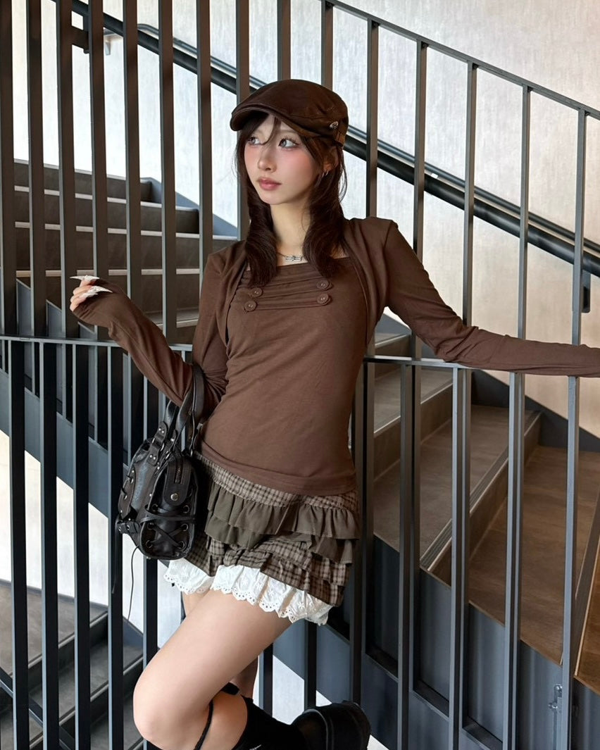 大阪店 WEB限定 受注制【Never mind the XU】Doll Check Layered Skirt