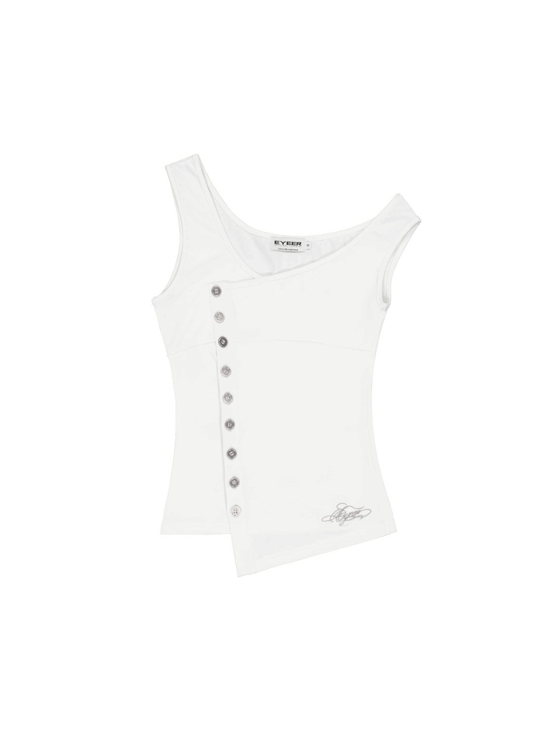 【EYEER】Script Logo Button One Shoulder Sleeveless