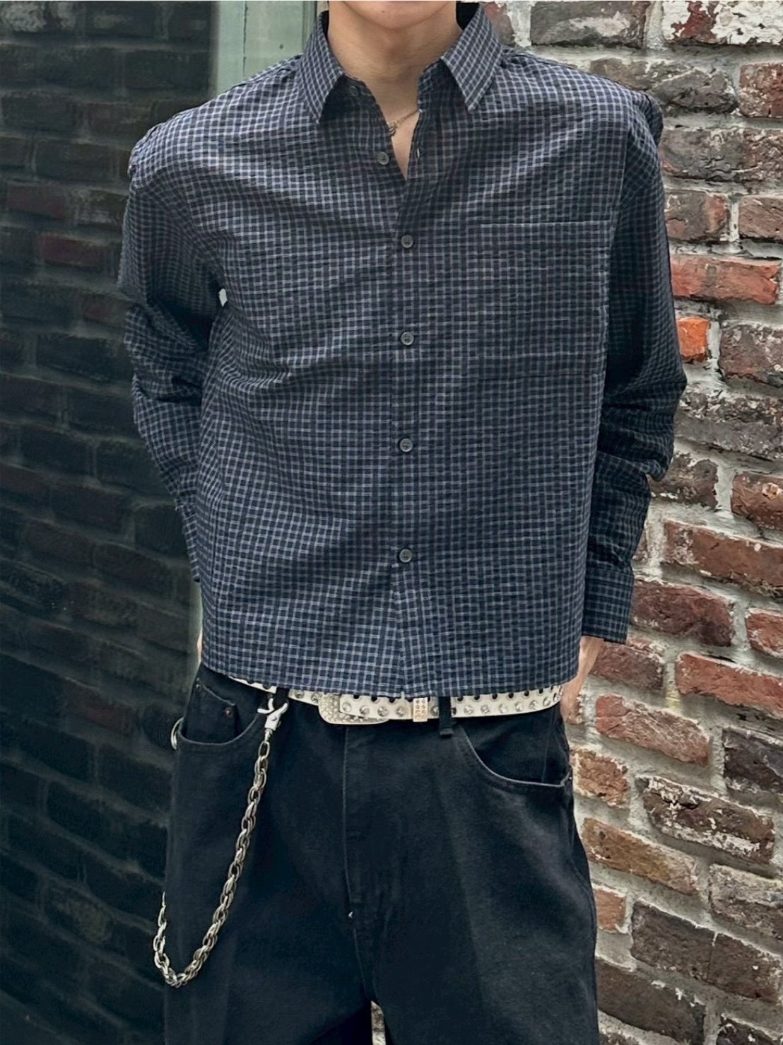 大阪店WEB限定受注制【Chikashitsu +】modern crop check shirt (2color)