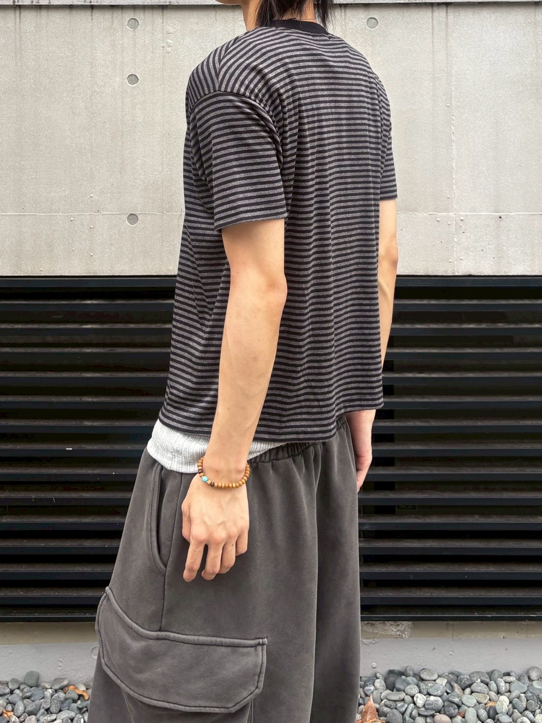 7/4 20:00発売 受注制【nmtc +】Stripe Contrast Semi Crop Tee (2color)
