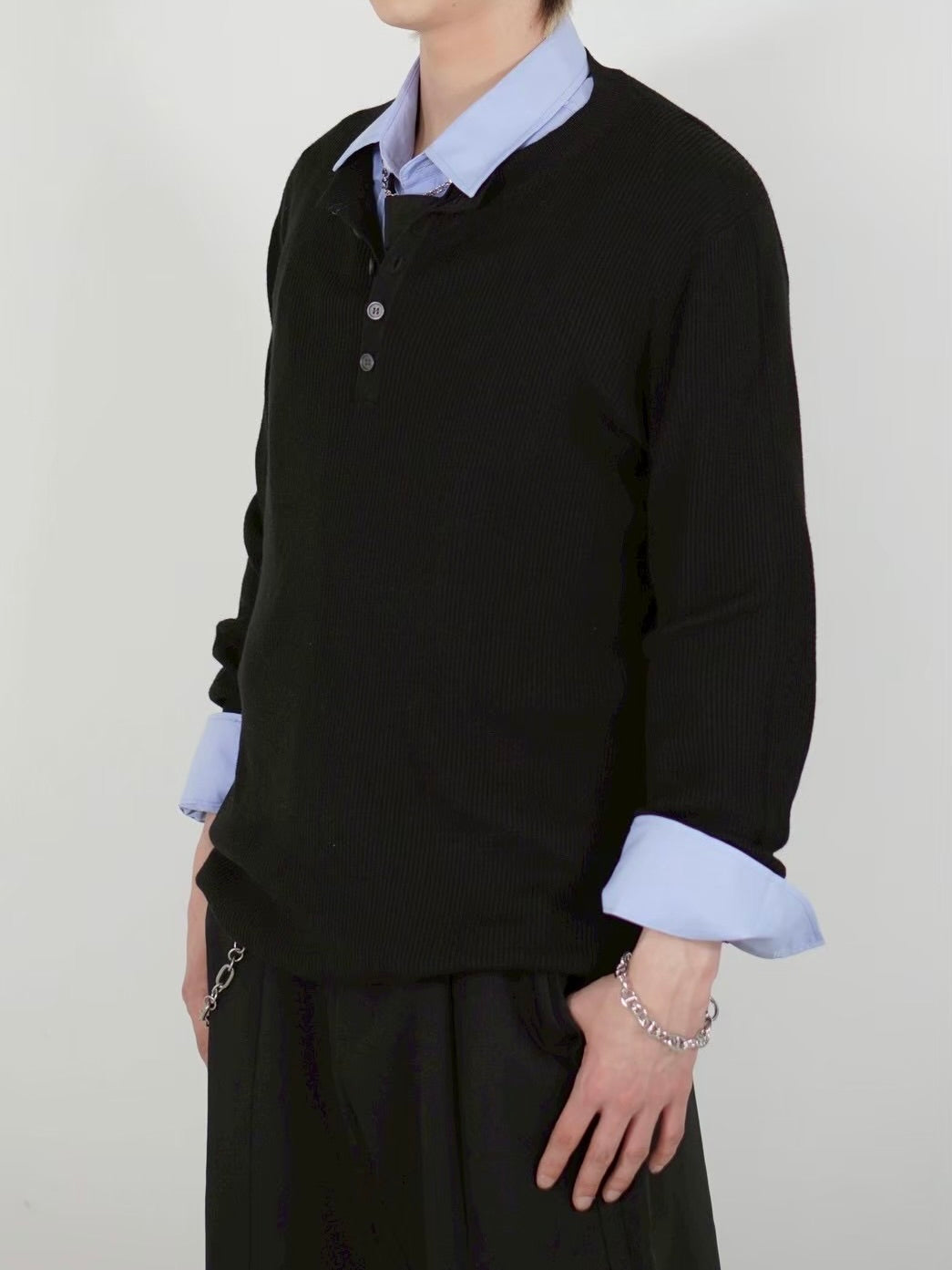 【Chikashitsu +】henley neck long sleeve knit (4color)