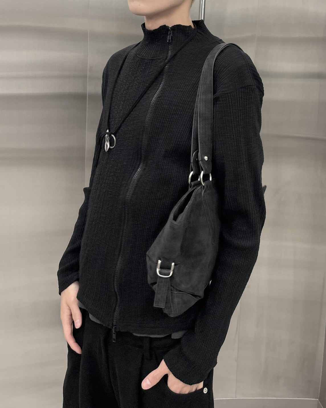 受注制【nmtc+】Ribbed high neck zip-up top (2color)