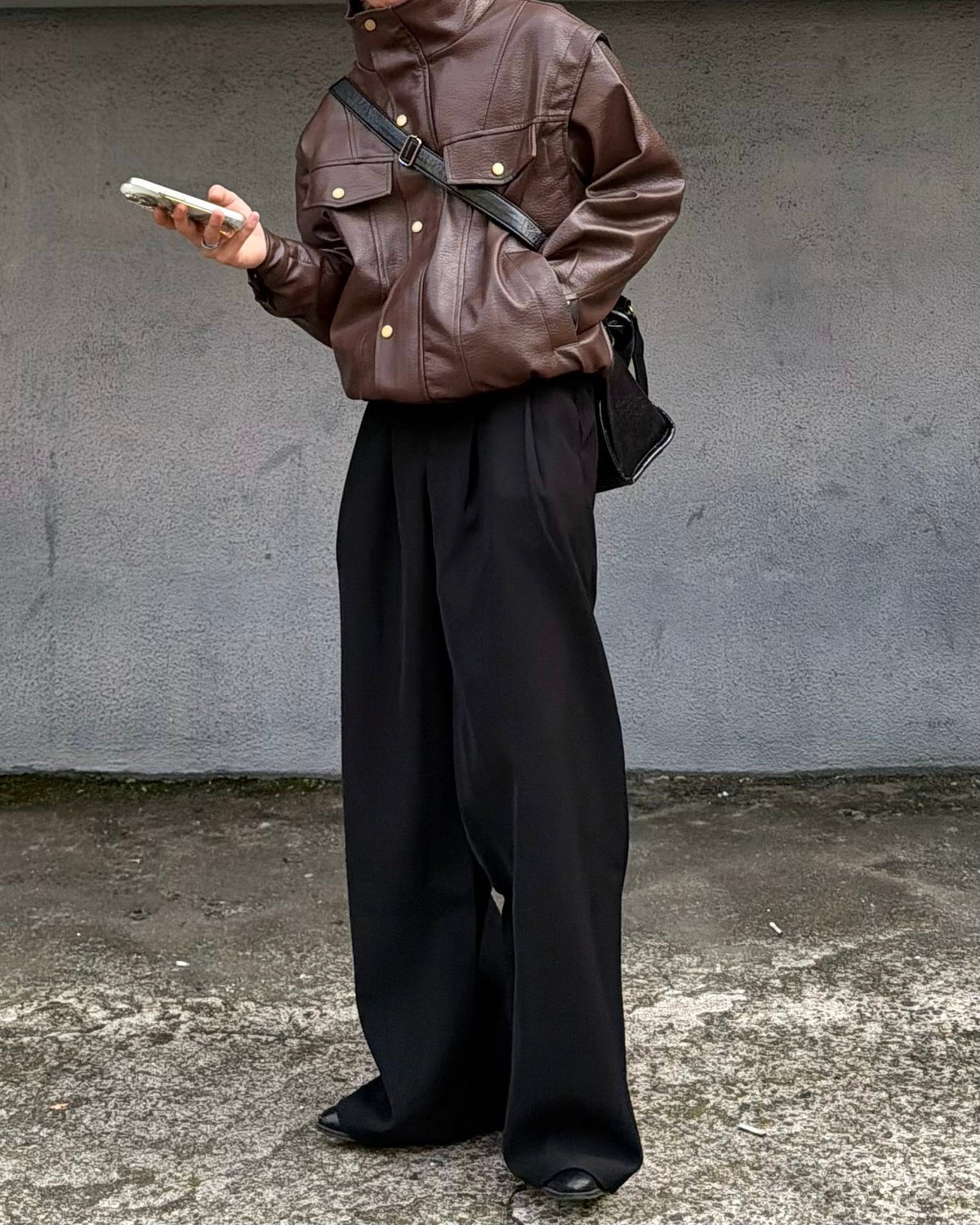 国際配送【RENOL】faux leather collared jacket