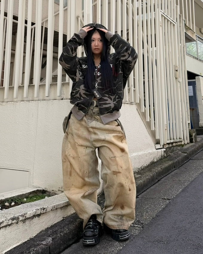 受注制【Never mind the XU】MILITARY CAMO THERMAL ZIP HOODIE (2color)