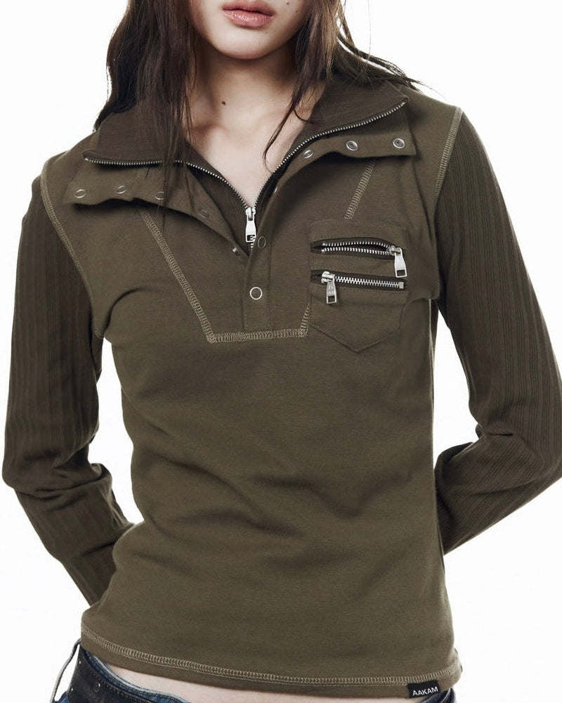【AAKAM】Double High Neck Long Sleeve