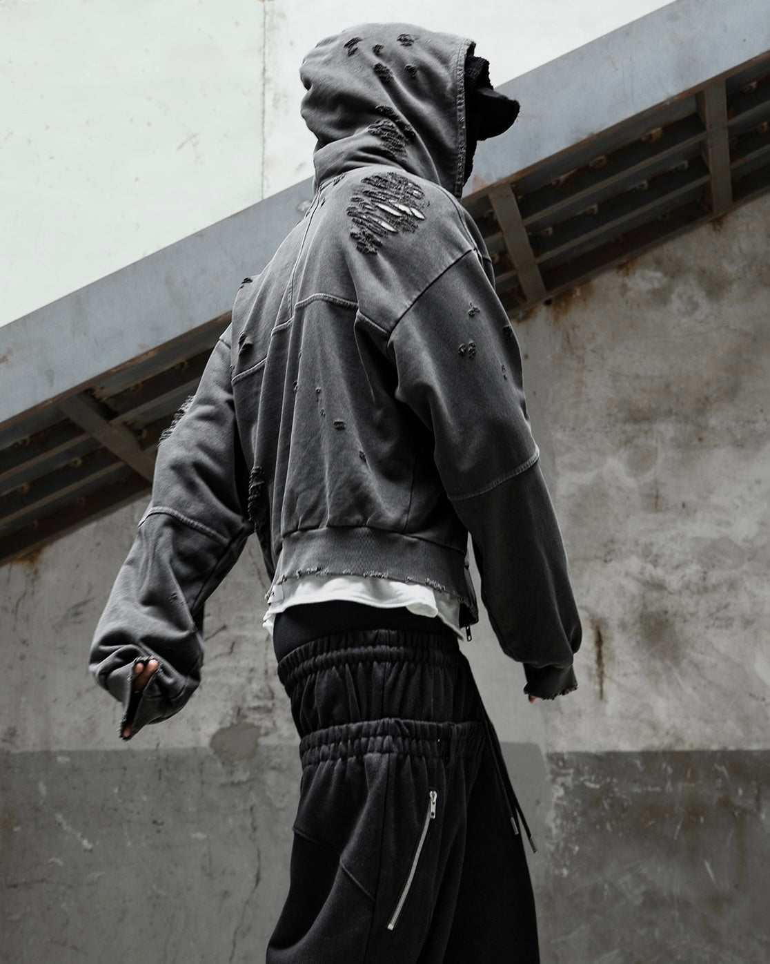 【roaringrad】Damage Crop Hoodie Jacket