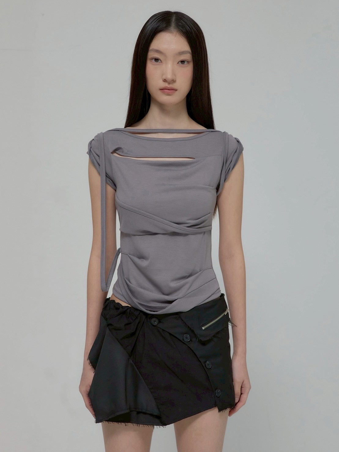 6/22 21:00発売【FLAREUP】Asymmetrical Layered Mini Skirt