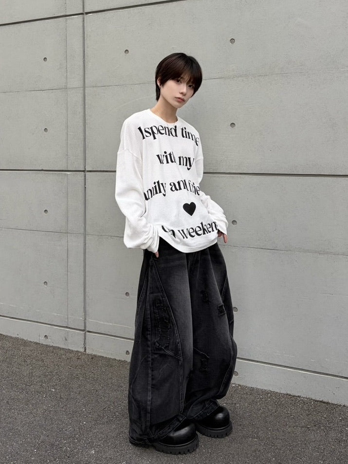 【LUV CODE】lettering waffle long sleeve tee