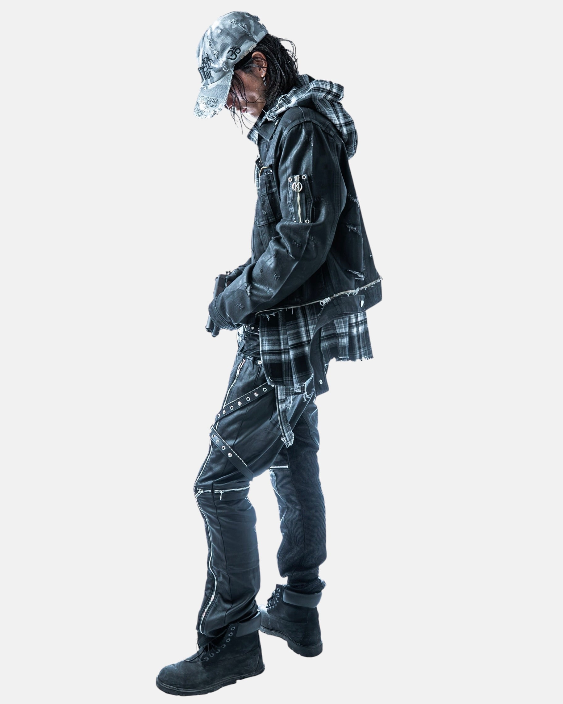 【LOIN ARMIS】Cross zip layer mesh coating jeans