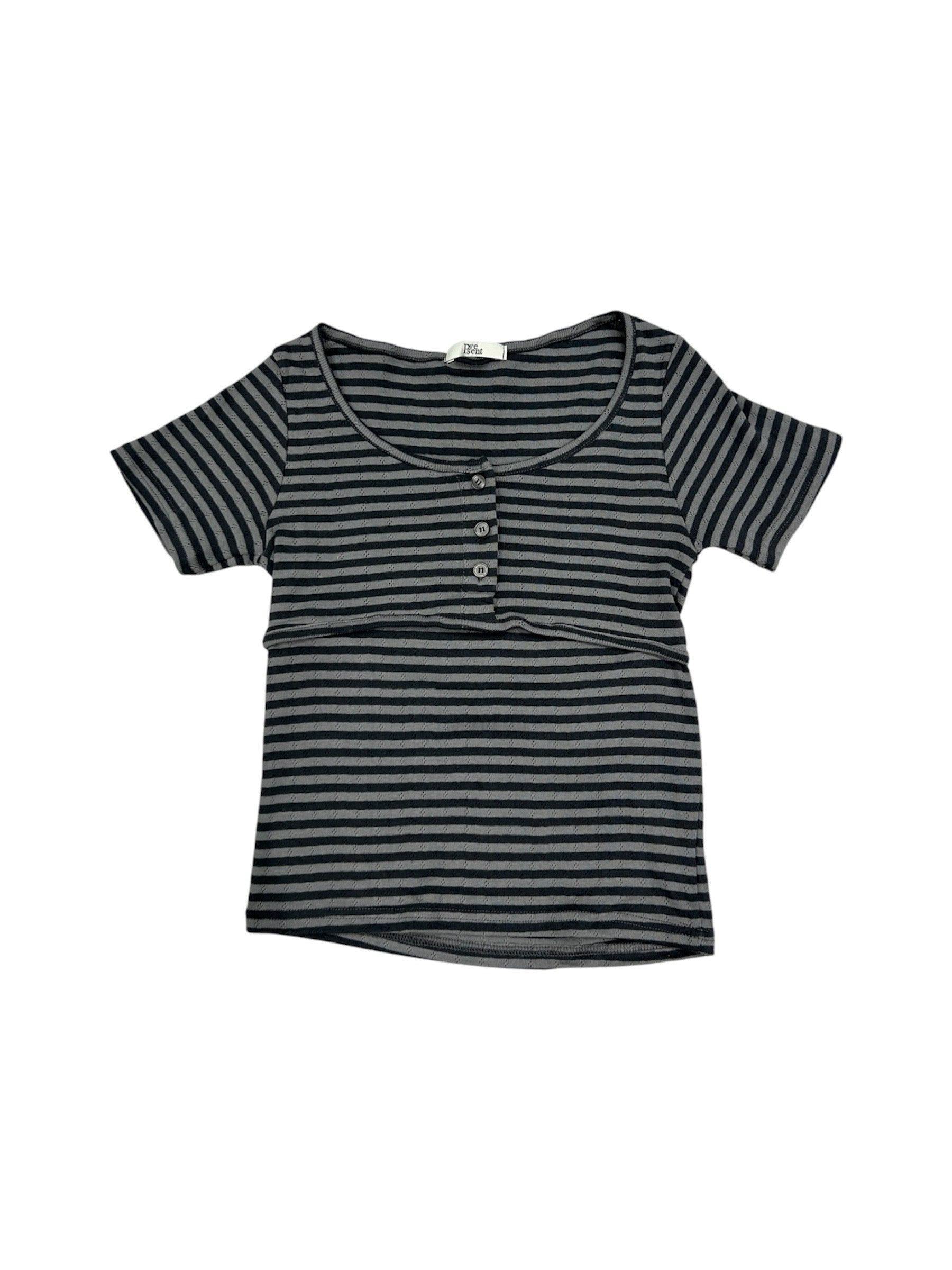 7/4 20:00発売 受注制【nmtc+】Stripe U-Neck Button Tee (2color)