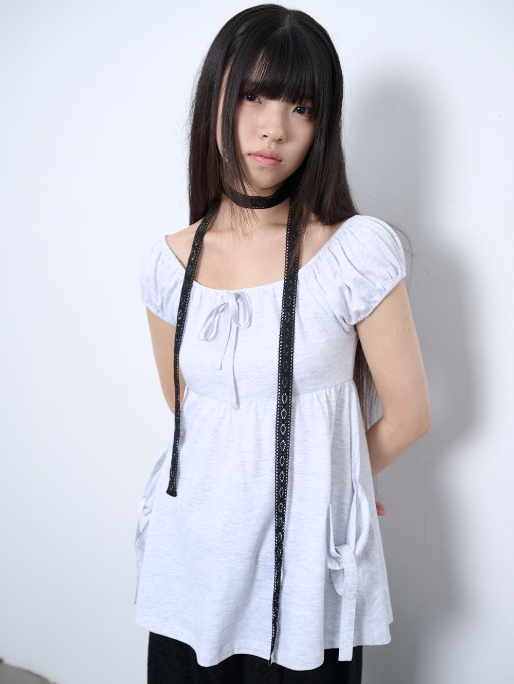【TUOMIO】SHIRRED POCKET TOP