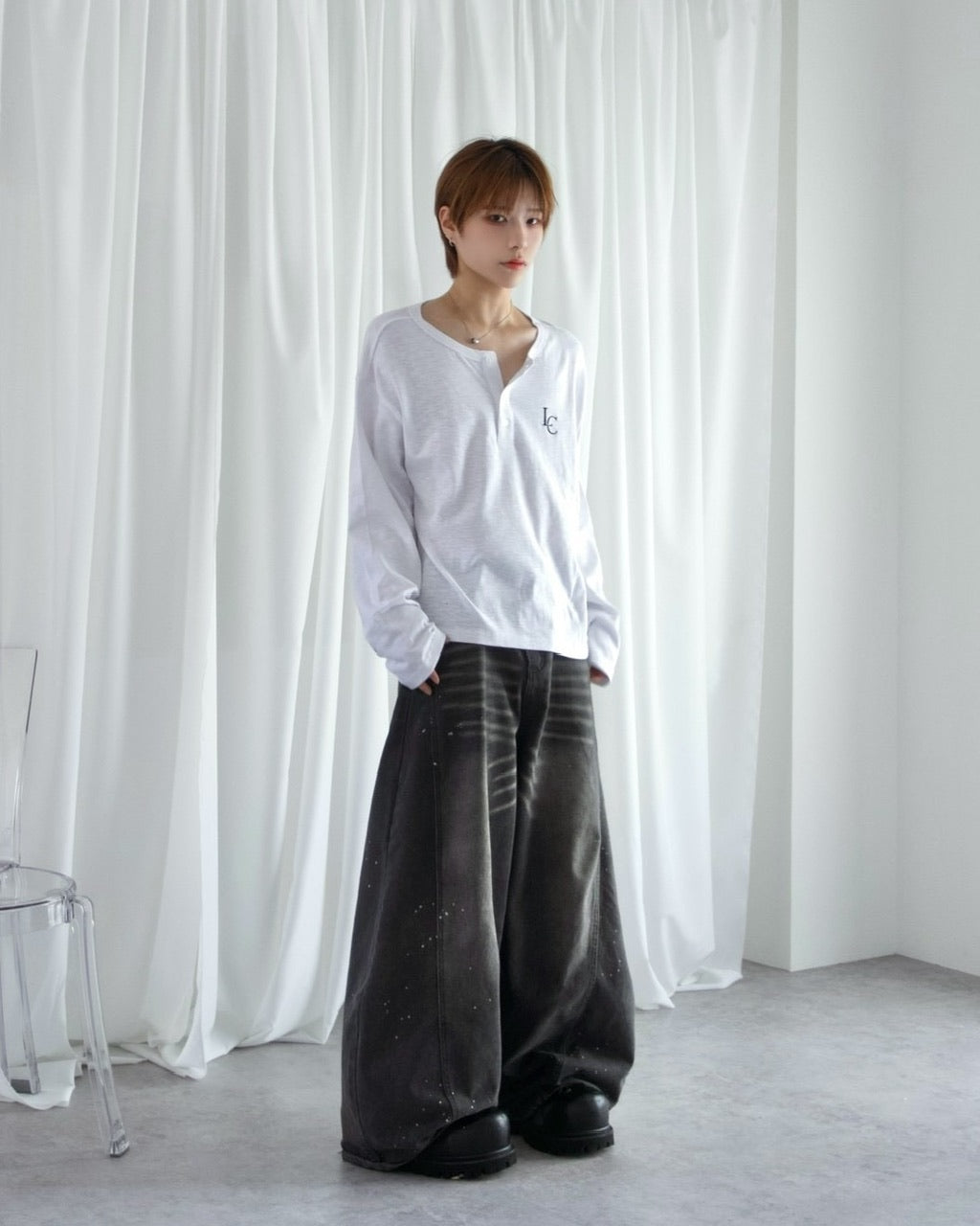 【LUV CODE】LC Button henley long sleeve tee (3color)