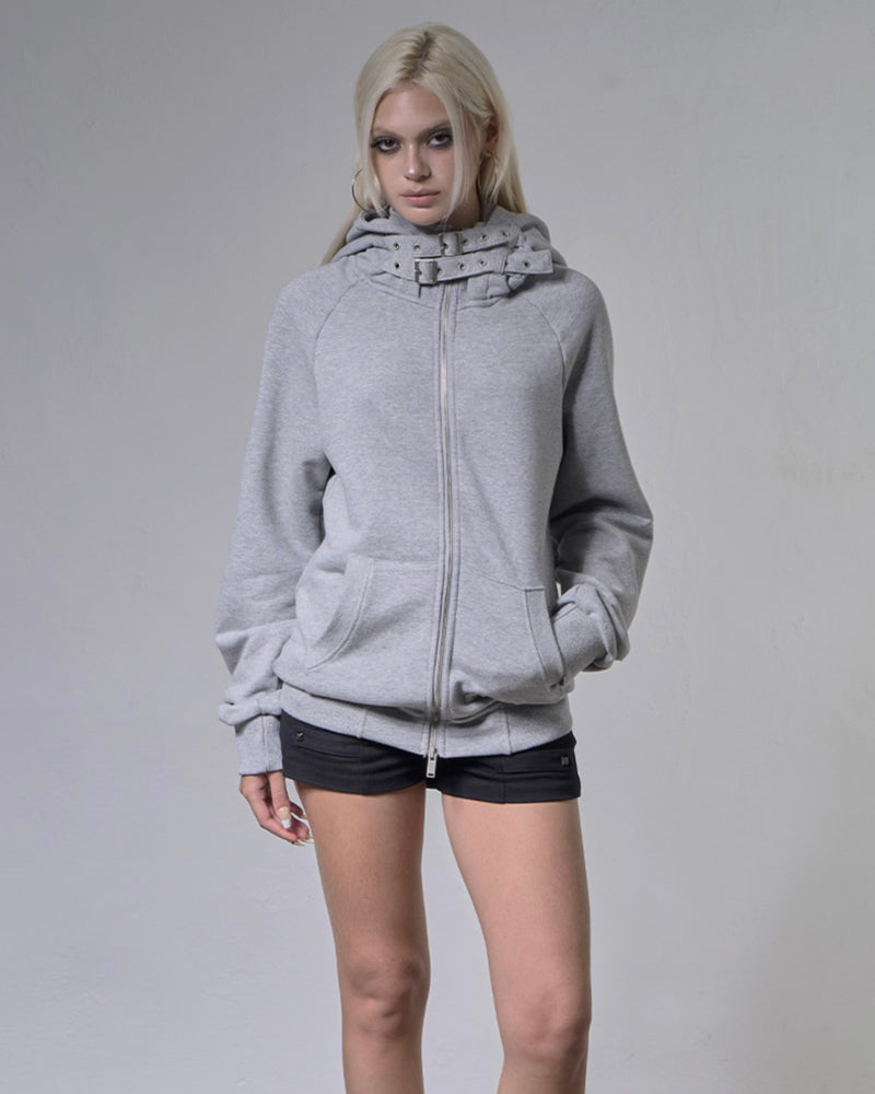 【FANCY CLUB】LAYER BUCKLE HOODED ZIP-UP