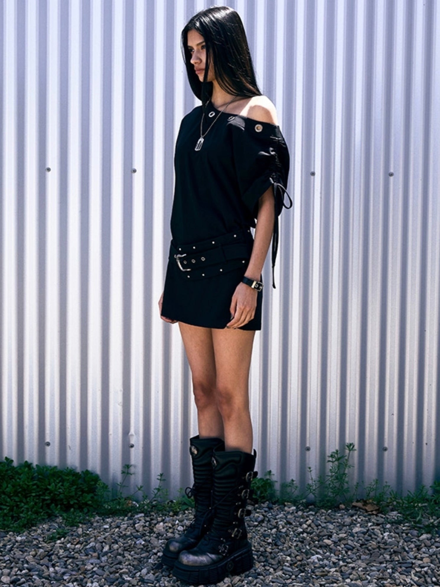 6/6 20:00発売【NOT KNOWING】Eyelet Belted Dress