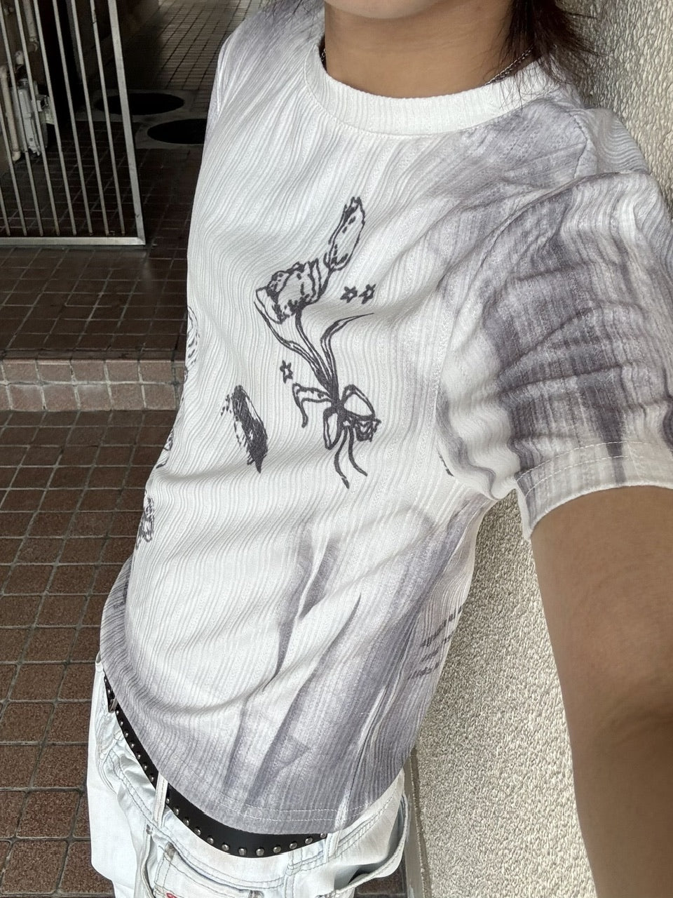 国際配送【RENOL】gradient graphic ribbed tee