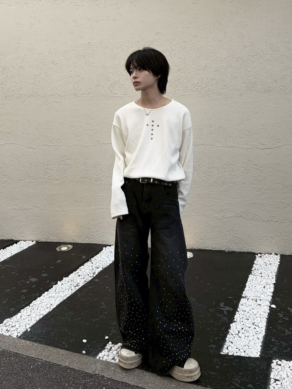 受注制【LUV CODE】cross rivet long sleeve tee (3color)