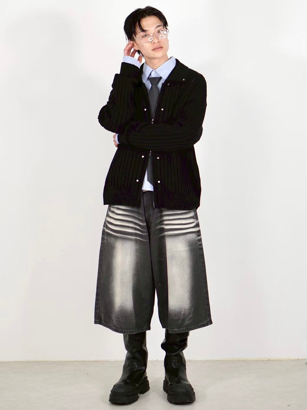 受注制【Chikashitsu +】8-length bermuda denim pants (2color)