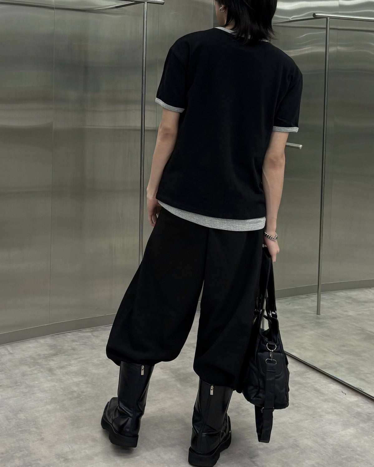 受注制【nmtc+】Washed Rivet Pocket Crop Slim Fit Tee (2color)