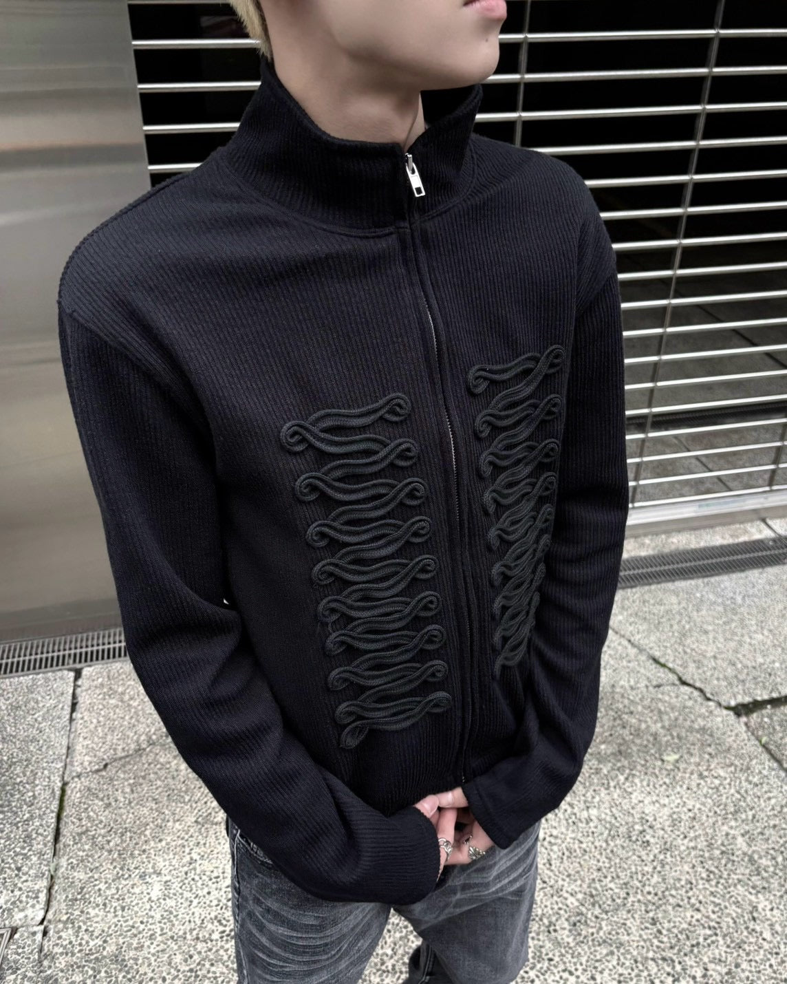 受注制【nmtc+】Napoleon Detail Rib Knit Zip Up Jacket (2color)