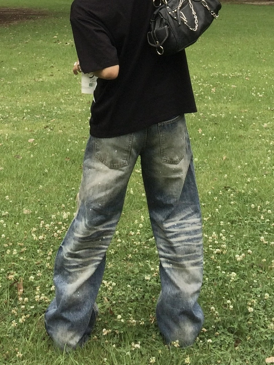 国際配送【RENOL】paint splatter wide denim pants