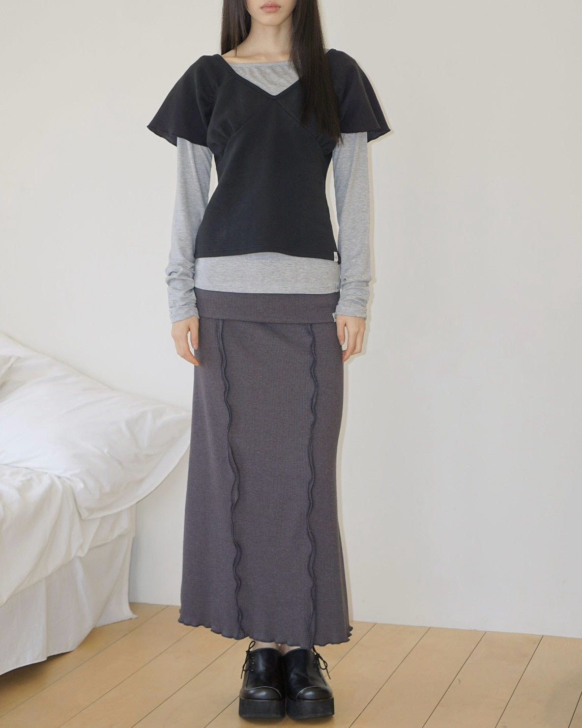 【Uglyshadow】WRAP SHIRRING TOP