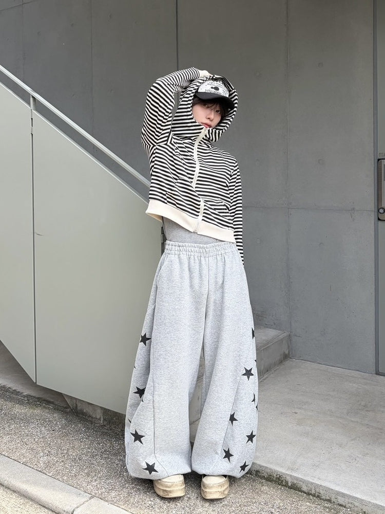 国際配送【LUV CODE】stripe cropped zip up hoodie