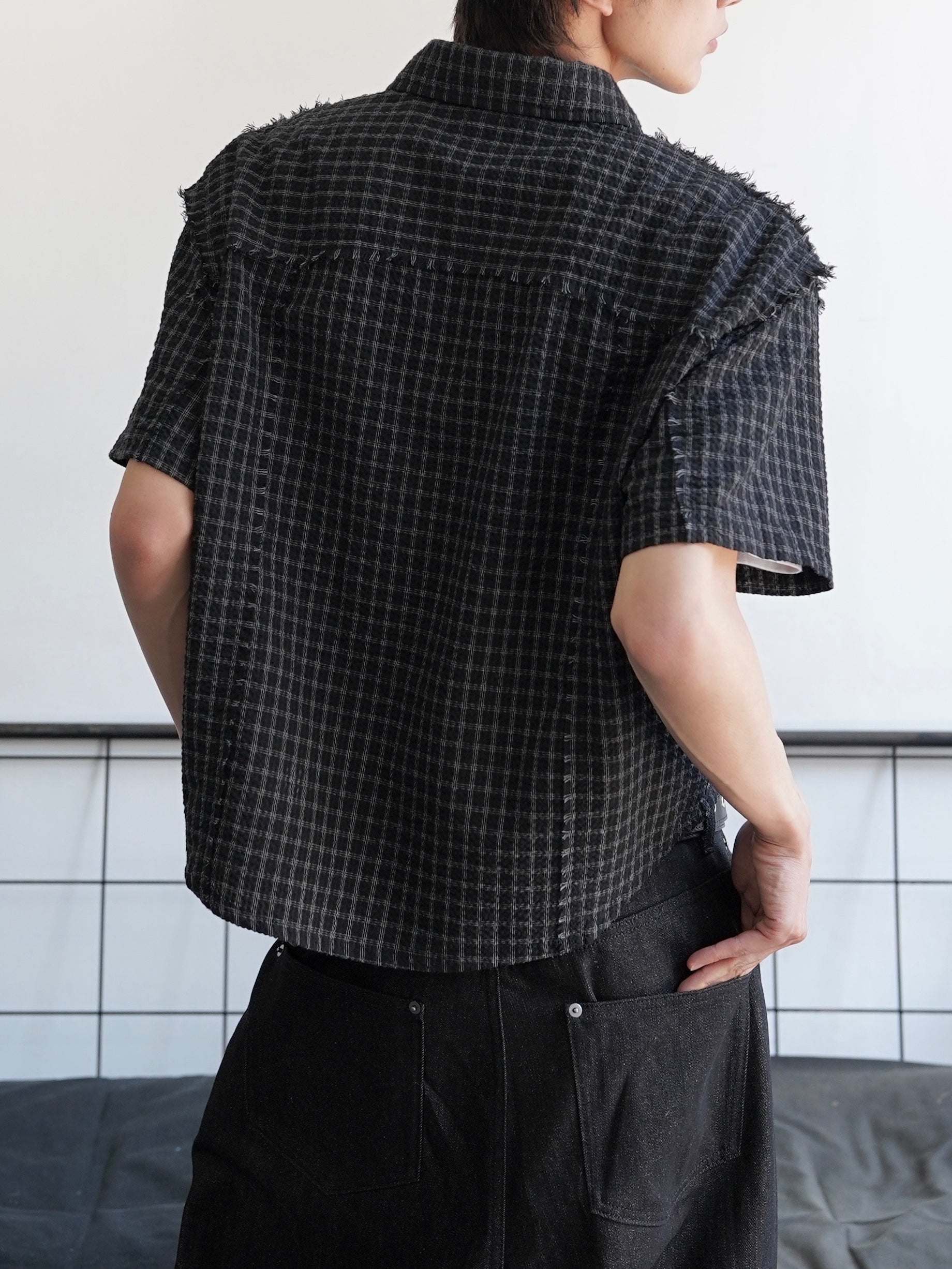 5/23 20:00発売【CHIKASHITSU PLUS HIGH】Raw edge seersucker check shirt