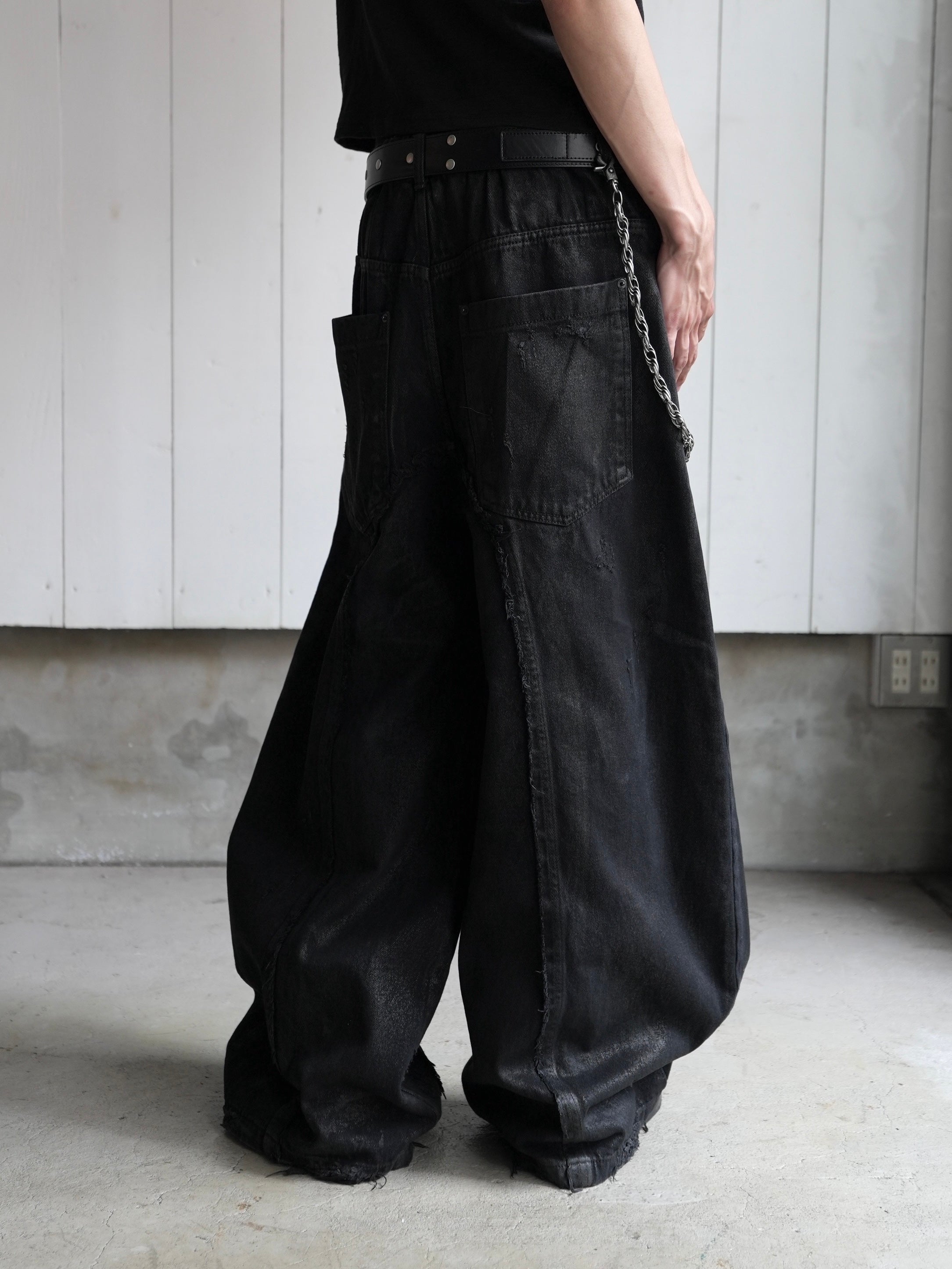 【CHIKASHITSU PLUS HIGH】Washed coating denim pants