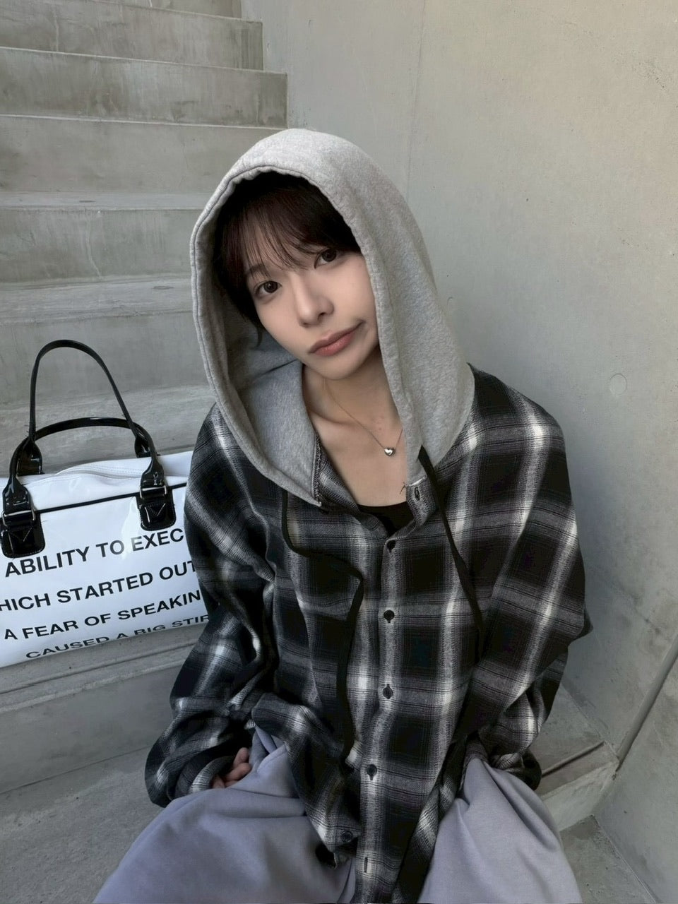 【LUV CODE】hooded check shirt