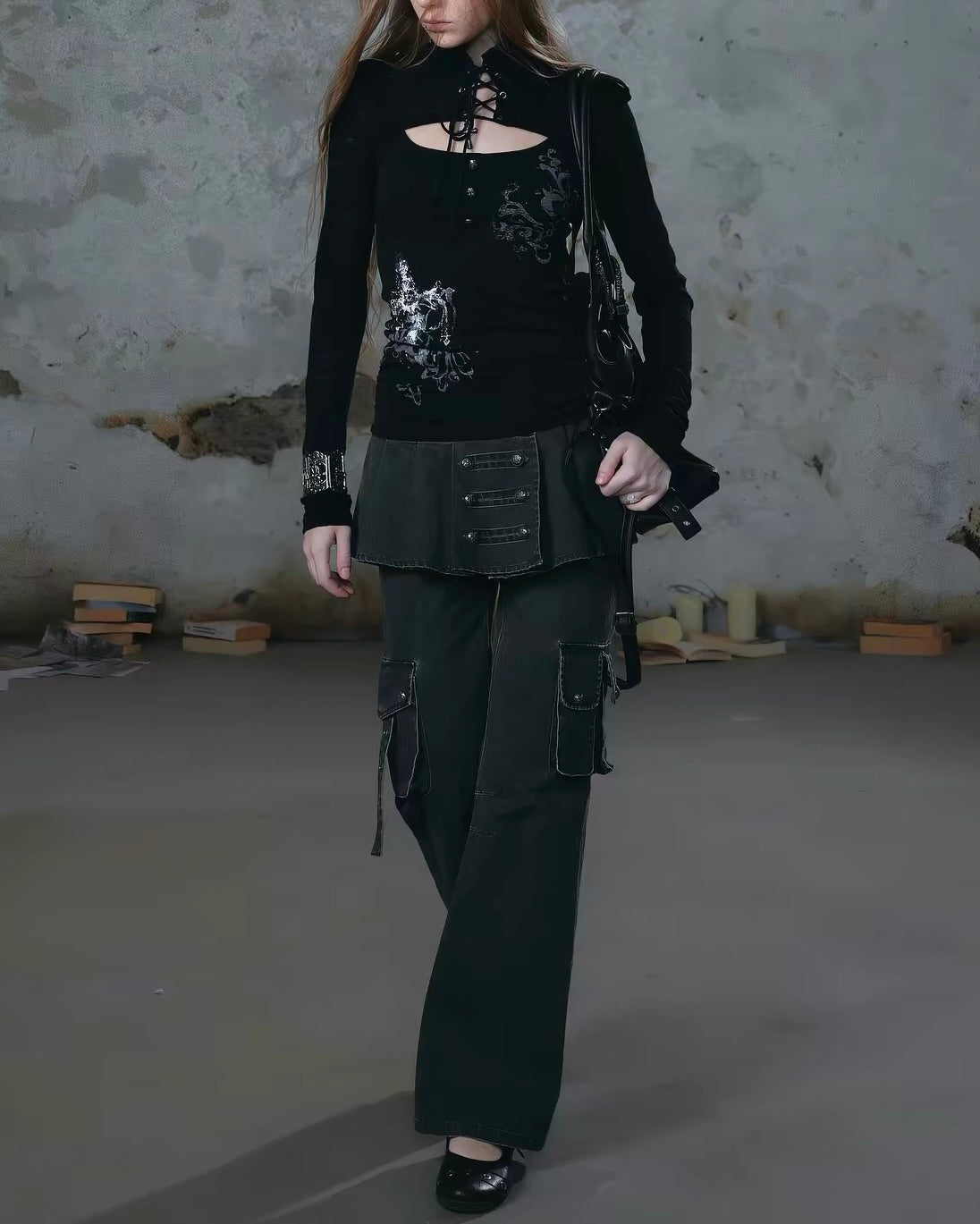 【Cest Nous】Lace-up Cross Top