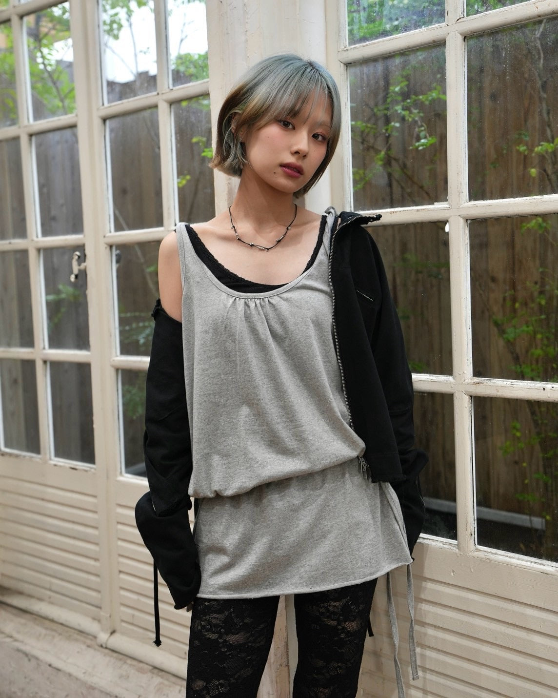 受注制【OaKS】drawstring layered mini dress (2color)