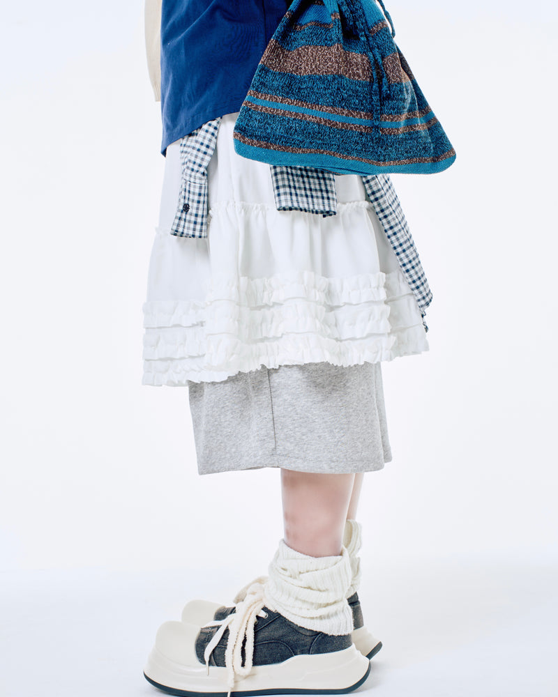 【Nerd out XU】midium frill banding skirt (3color)