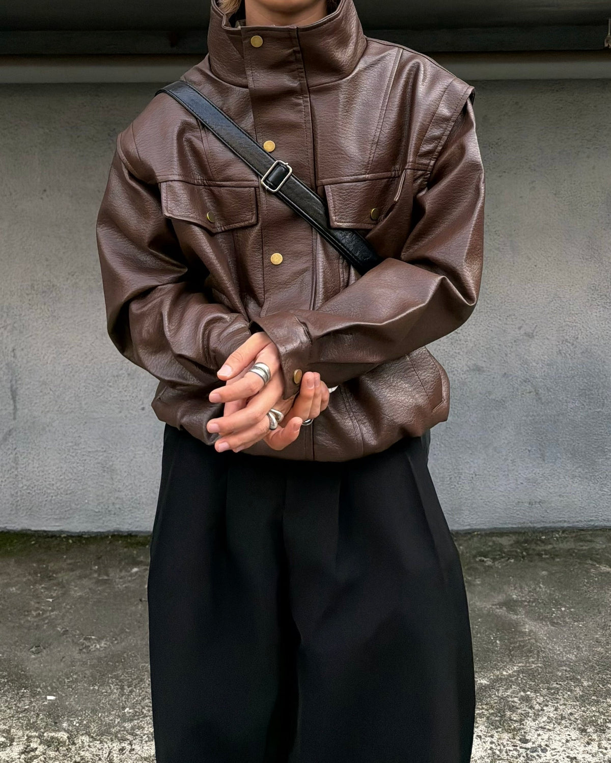 国際配送【RENOL】faux leather collared jacket