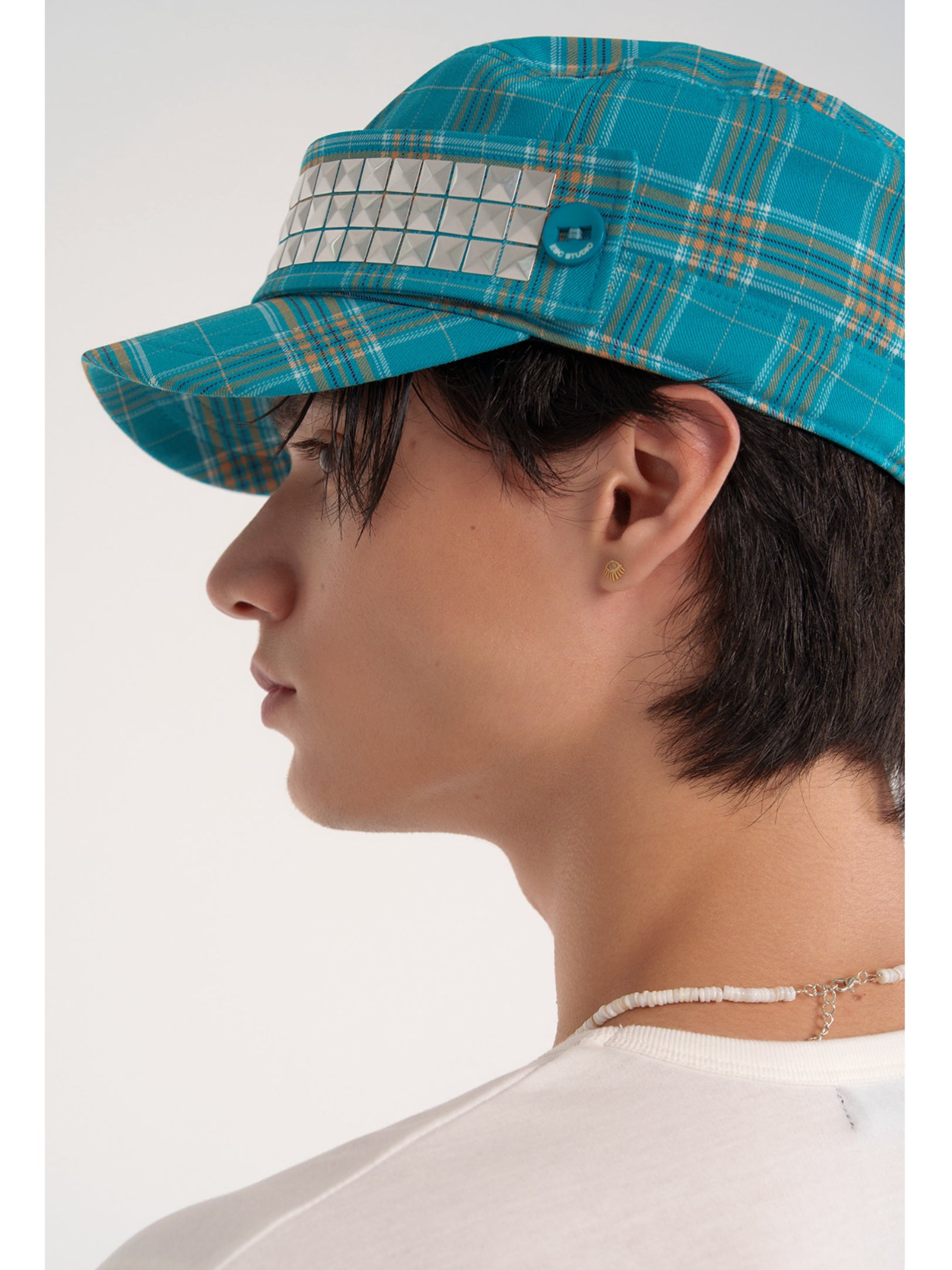 【ESC STUDIO】Studded Plaid patch military cap