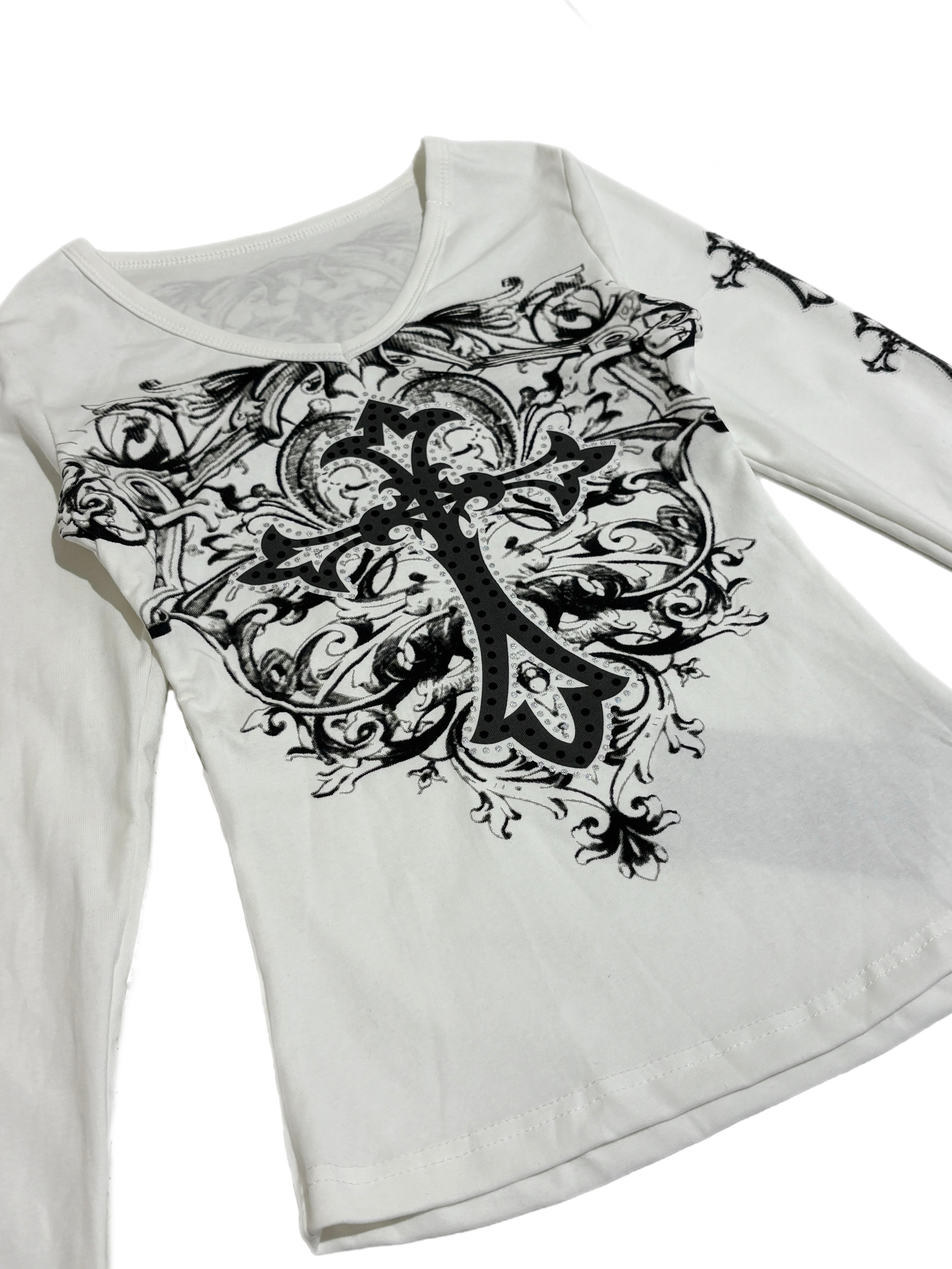 国際配送【BABY09】 vintage cross stone long sleeve