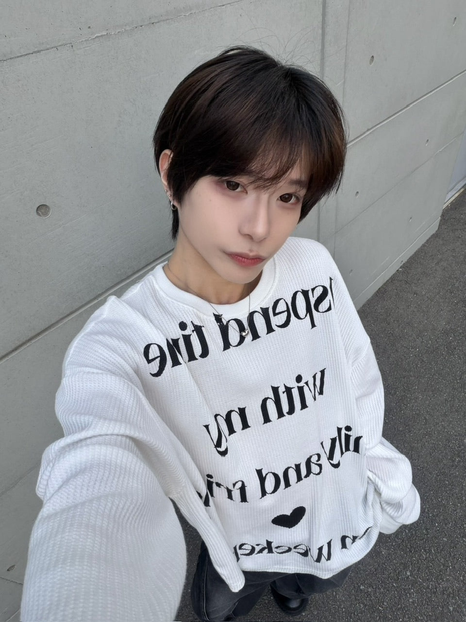 【LUV CODE】lettering waffle long sleeve tee