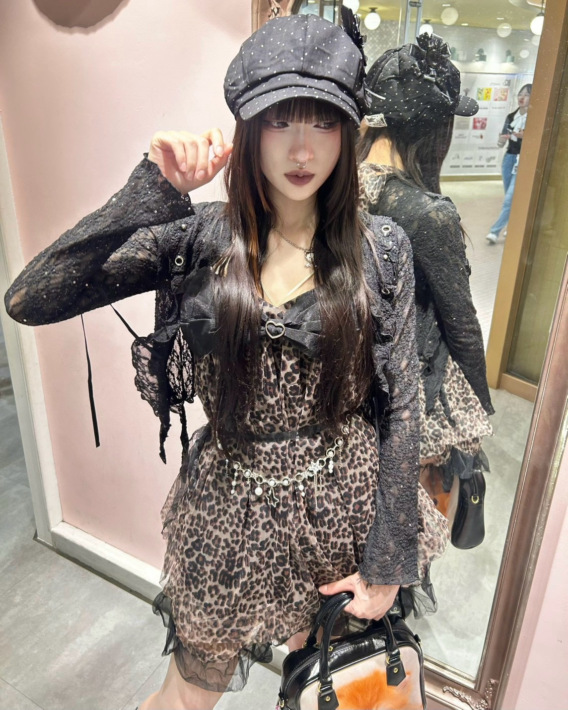 国際配送【BABY09】leopard ribbon tulle dress