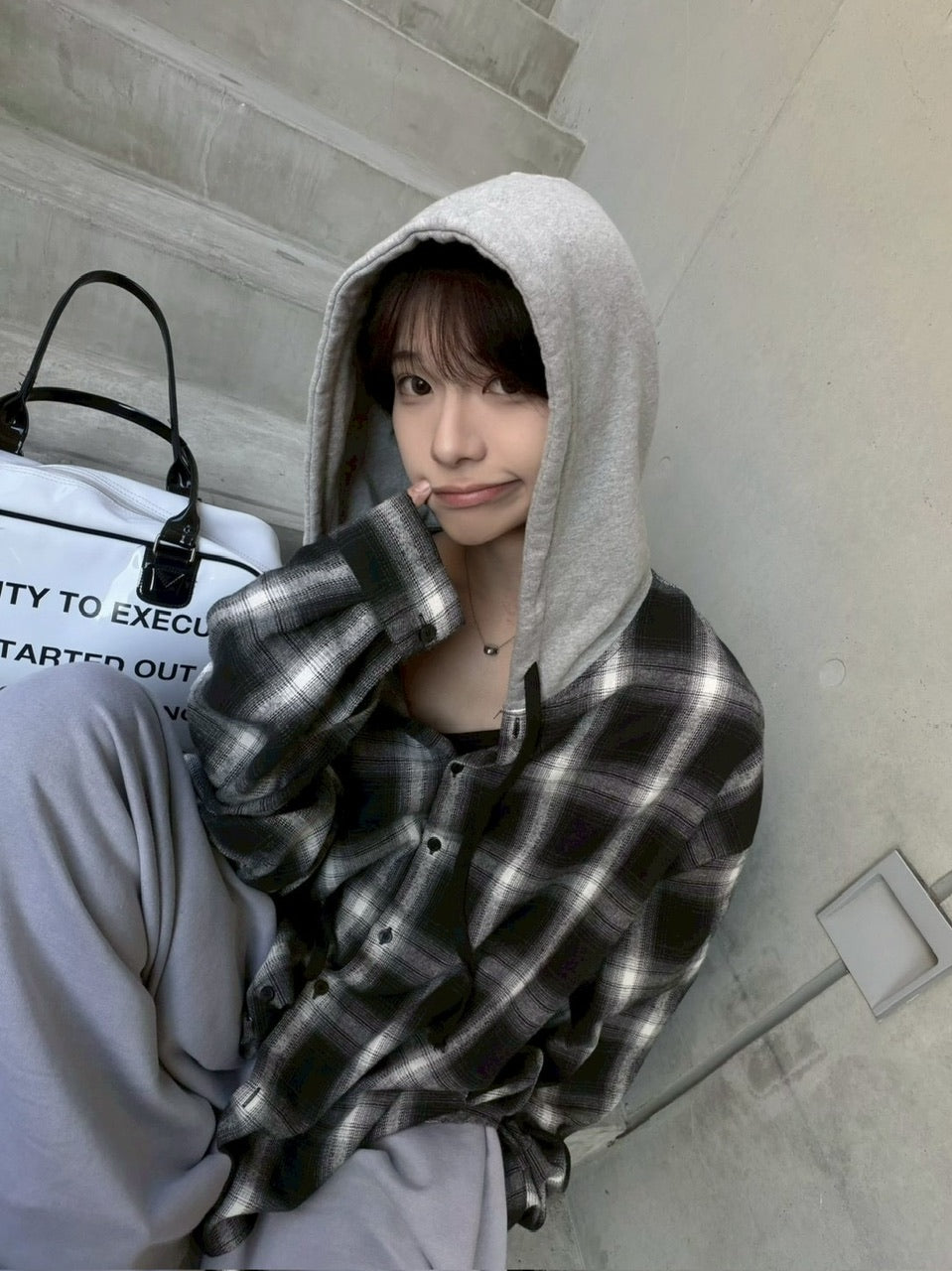 【LUV CODE】hooded check shirt