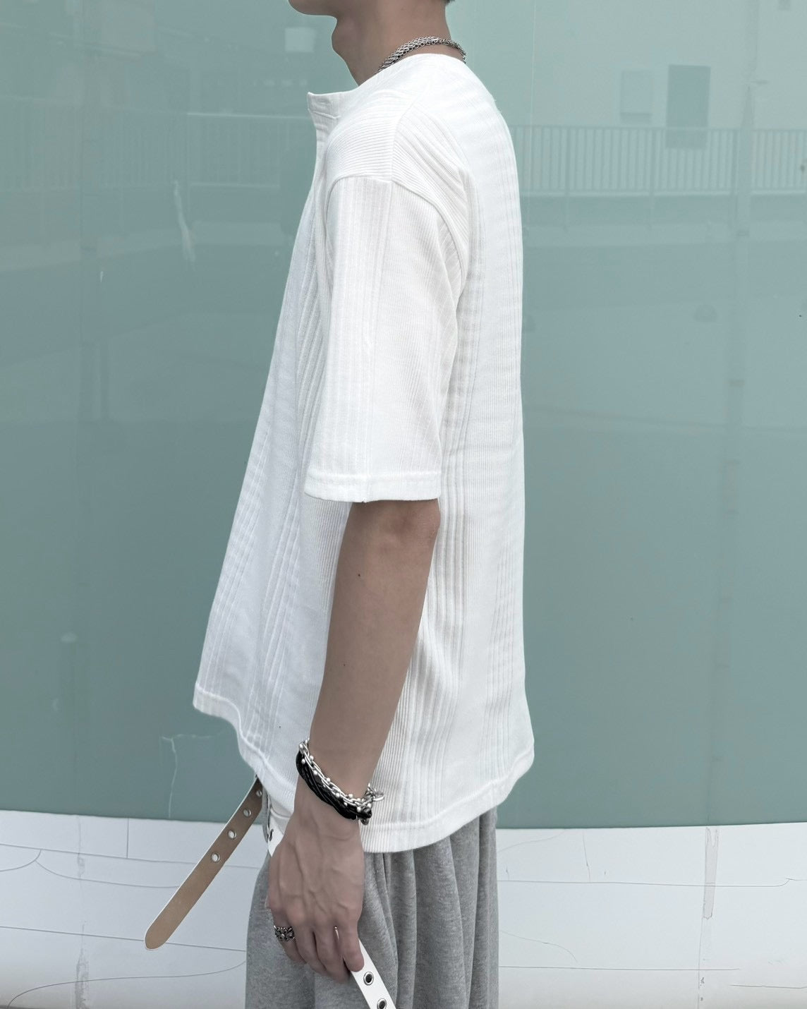受注制【nmtc+】Ribbed Henley Neck Tee (3color)