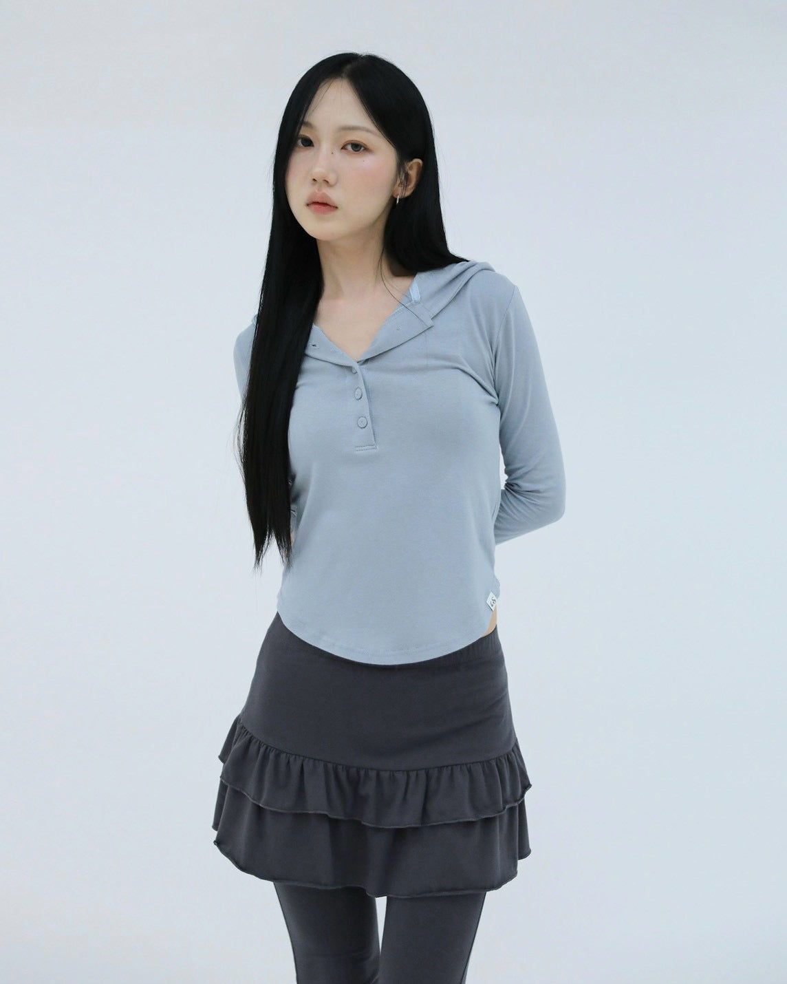 【Uglyshadow】SLIM LONG BUTTON HOODIE TOP