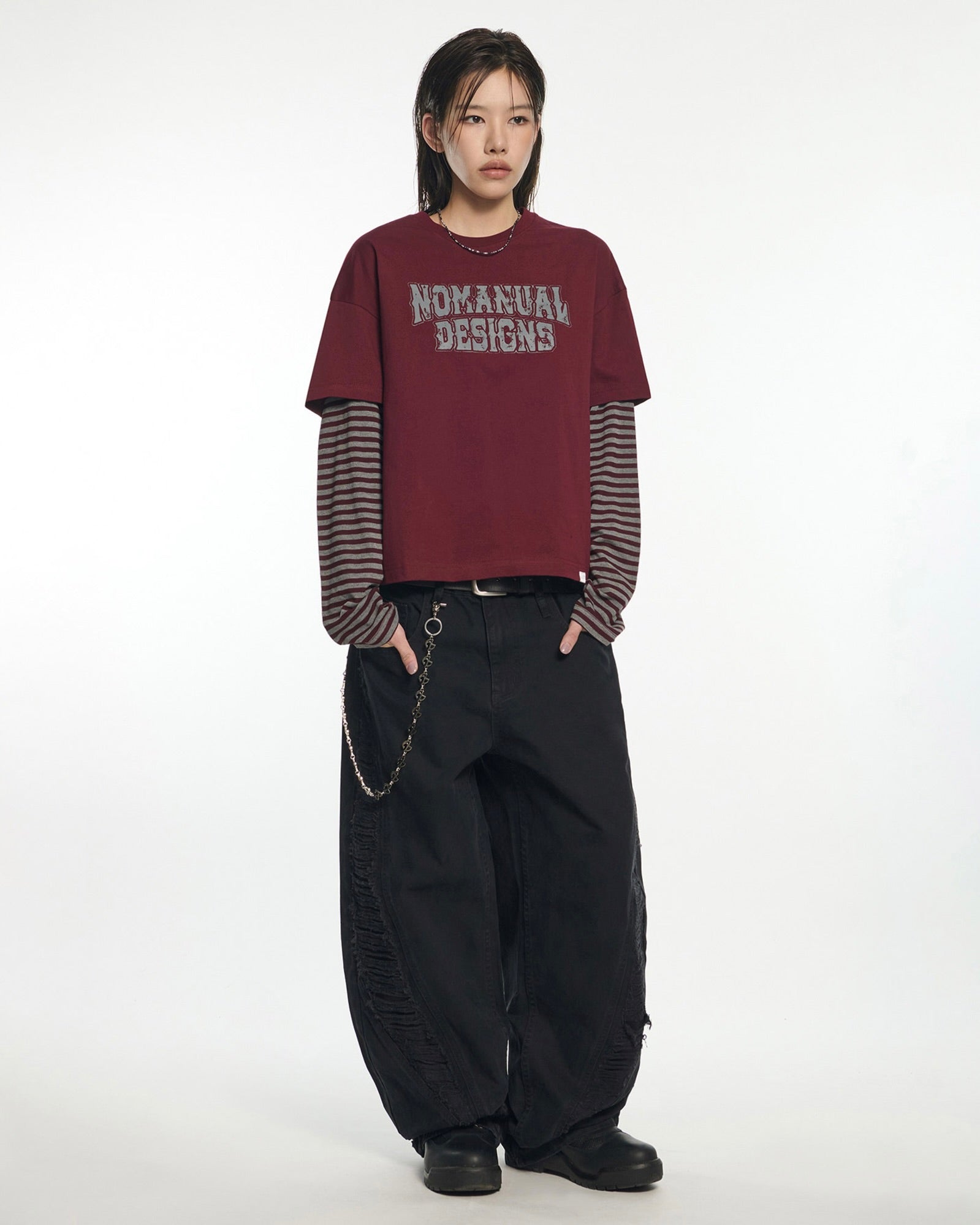 【NOMANUAL】STRIPE LAYERED LONG SLEEVE TEE