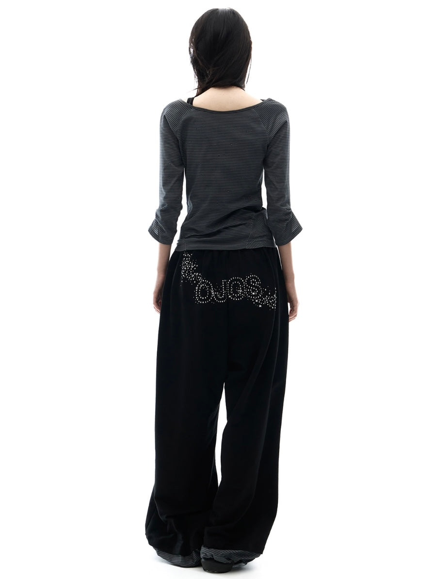 【OJOS】Hotfix Logo Wide Sweatpants