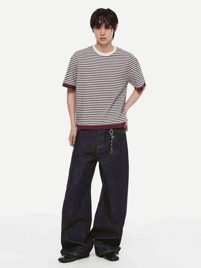 【DNSR】Layered Stripe Crop T-Shirt