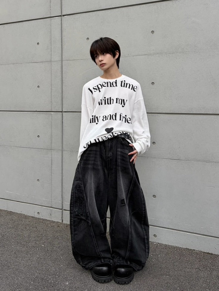 【LUV CODE】lettering waffle long sleeve tee